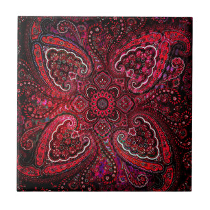 Magnífico Paisley Vermelho em Fundo Preto