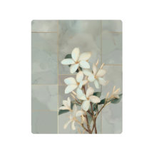 Magnólia Branca Floral Linha Dourada Mármore