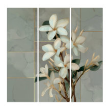 Magnólia Branca Floral Linha Dourada Mármore
