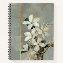 Magnólia Branca Floral Linha Dourada Mármore