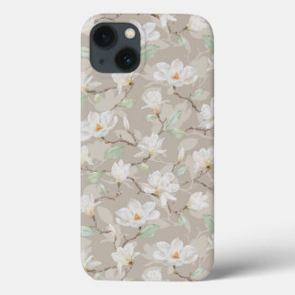 Magnolia Branca Pintada à Mão em bege Esmagado