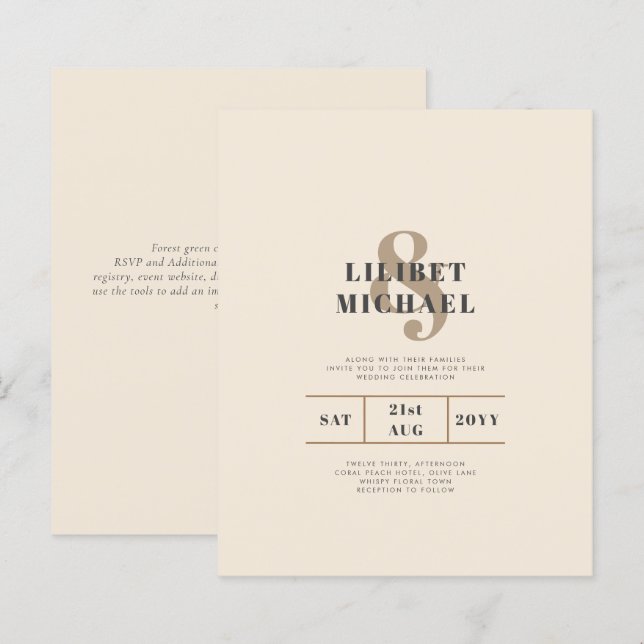 Magnolia Cream Modern Wedn Typografia (Frente/Verso)