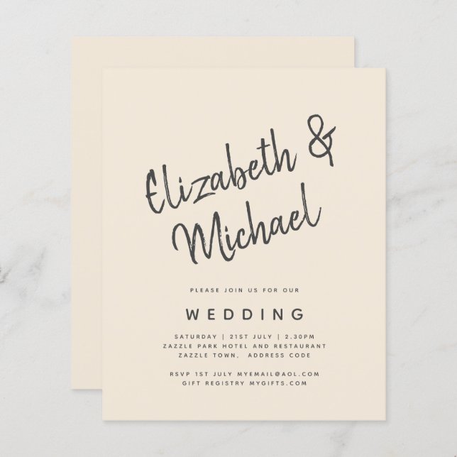 Magnolia Cream Modern Wedn Typografia (Frente/Verso)