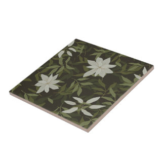 Magnolia e folhas verdes em preto