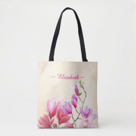 Magnolia está em aquarela rosa no Cream Tote Bag