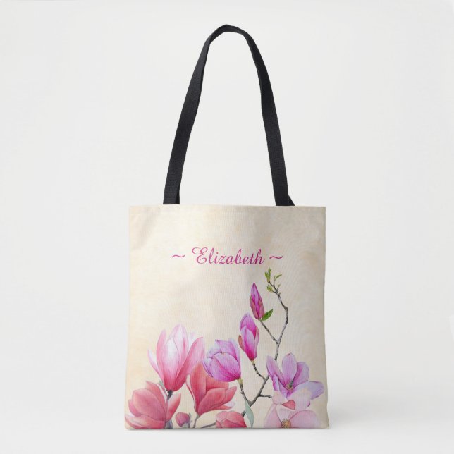 Magnolia está em aquarela rosa no Cream Tote Bag (Frente)