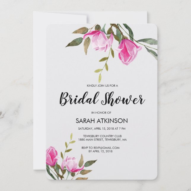 Magnolia Floral Watercolor Noivado Convite (Frente)