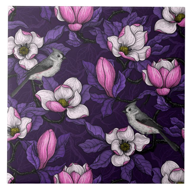 Magnólia florescente e pássaro-do-titrato 4 (Frente)