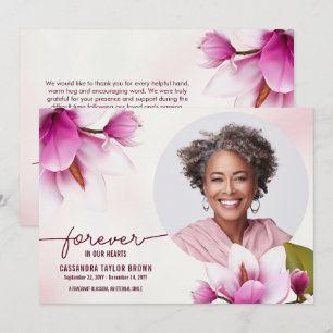 Magnolia Pink Floral Memorial Cartões de agradecim