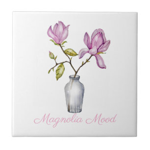 Magnólia Rosa Botânica em Aquarela