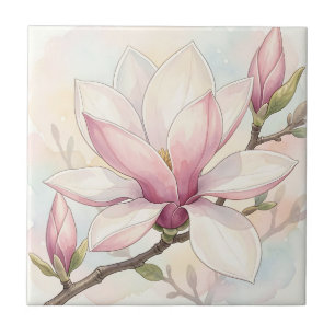 Magnólia Rosa Delicada em Aquarela em Flor