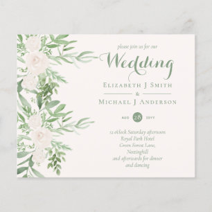 Magnolia Sage Green Floral Convites de casamento B