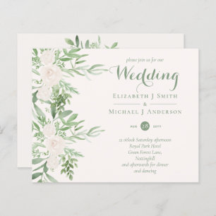 Magnolia Sage Green Floral Convites de casamento B