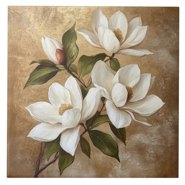 Magnolias brancas em Dourado plano (Frente)