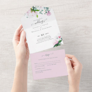 Magnolias Rosa, Floral e Convite de casamento Amar