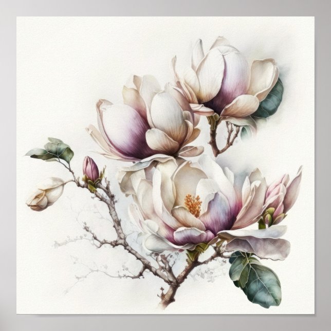 Magnolias Rosa Flores Impressão (Frente)