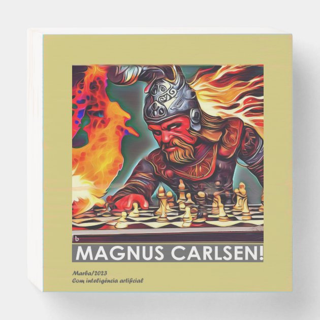 MAGNUS CARLSEN - Placa em caixa de madeira.