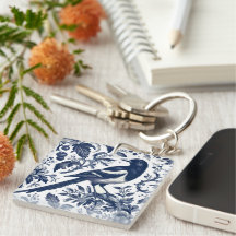 Magpie Toile Vintage Charm Chaveiro personalizado