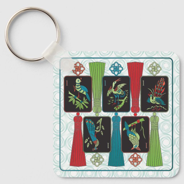 Mah Jongg Bird Tassels Chaveiro (Frente)