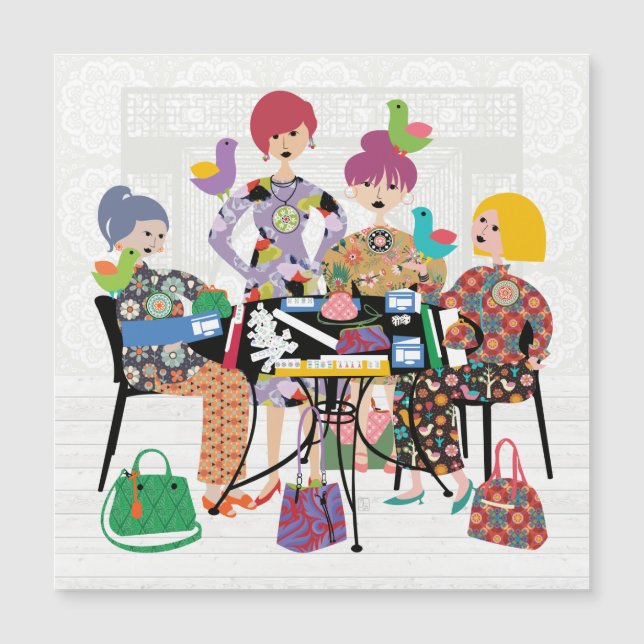 Mah Jongg Birds Flat Magnet (Frente)