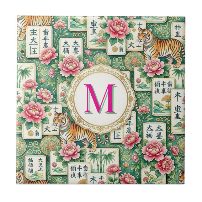 Mahjong Chinoiserie Floral Monogram Personalized  (Frente)