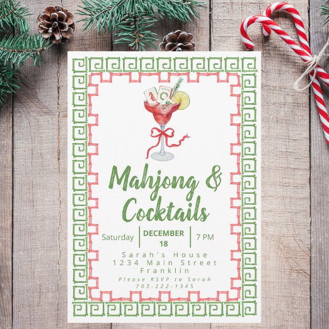 Mahjong e Cocktails, Festa de Natal, Watercolor (Criador carregado)