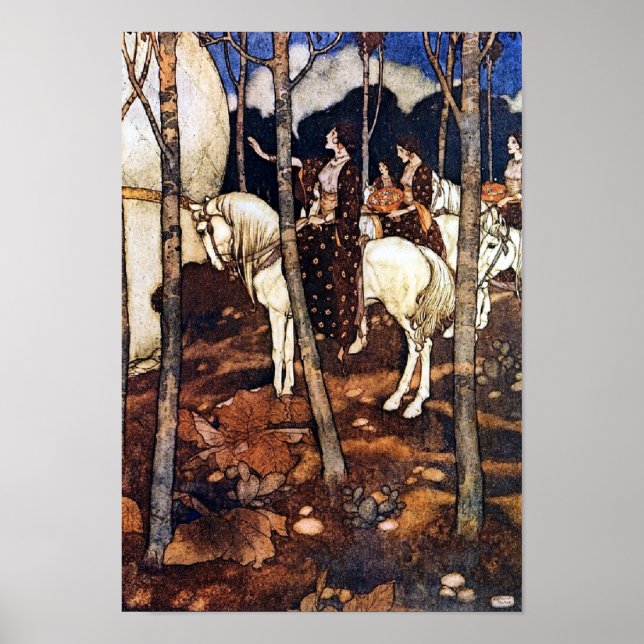 "Maidens on White Horses", por Edmund Dulac Poster (Frente)