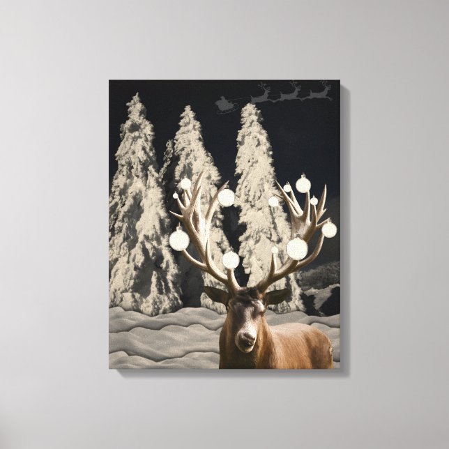 Maiestoso Reindeer Neve Muro de Canvas de Natal (Frente)