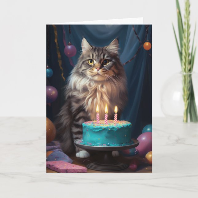 Maine Coon Cat com Cartão de Bolo de Hoje (Frente)