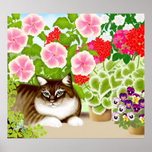 Maine Coon Cat em Garden Jungle Poster