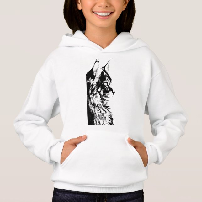 Maine Coon Girl's Pullover White Hoodie Kids' (Frente)
