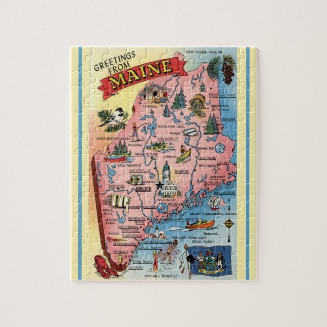 Maine Postcard Map Jigsera Quebra-cabeça (Vertical)