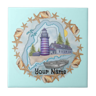 Maine Shells Lighthouse Azulejo