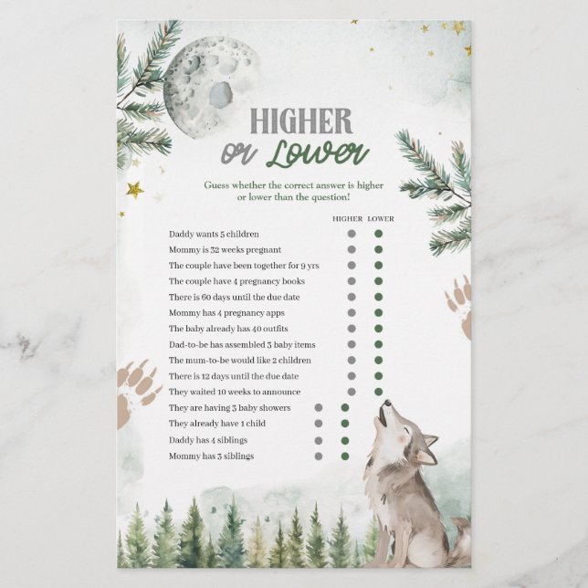 Mais alto de Lobo Florestal ou Cartão de Jogos Inf (Frente)