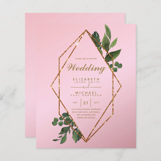 MAIS BAIXO ORÇAMENTO Convites para Casamento Verde (Frente/Verso)