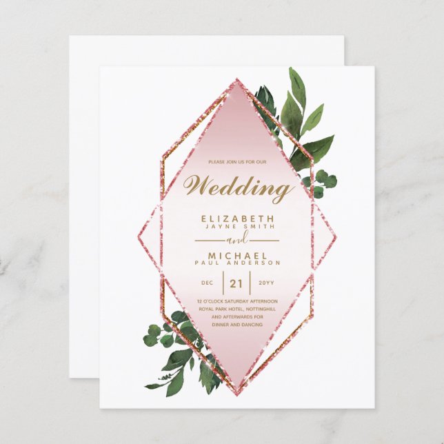 MAIS BAIXO ORÇAMENTO Convites para Casamento Verde (Frente/Verso)