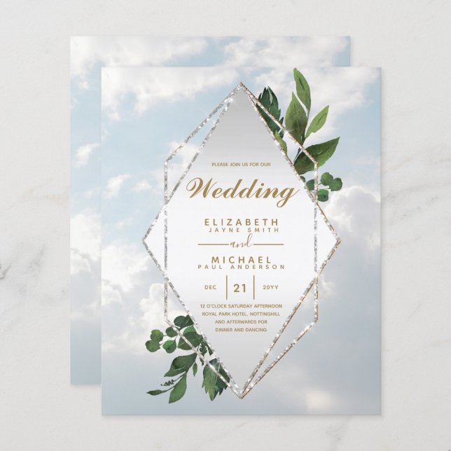 MAIS BAIXO ORÇAMENTO Convites para Casamento Verde (Frente/Verso)