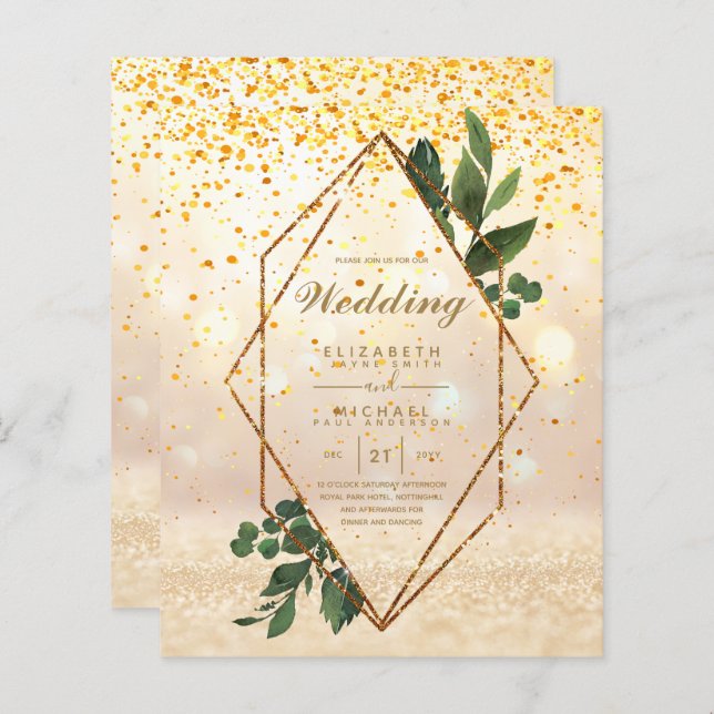 MAIS BAIXO ORÇAMENTO Convites para Casamento Verde (Frente/Verso)