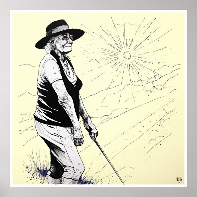 Mais velho Golfer - Impressão de Golfe Art (Frente)