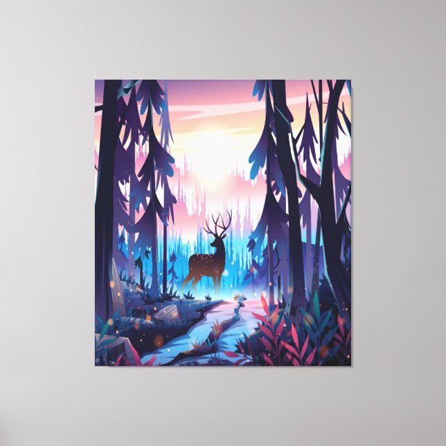 Majestic Deer at Sunrise – Enchanted Forest Canvas (Frente)