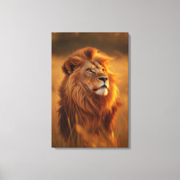 Majestic Golden Lion at Sunset – Canvas Wall Art