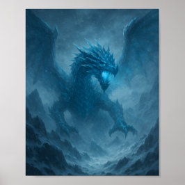 Majestic Ice Dragon in Frozen Storm Fantasy Poster