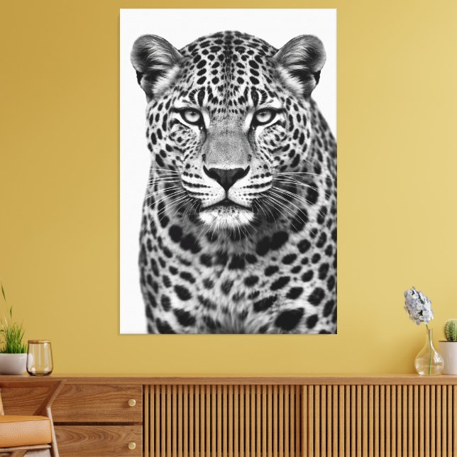 Majestic Leopard Black & White Canvas Print (Insitu(Sala de estar))
