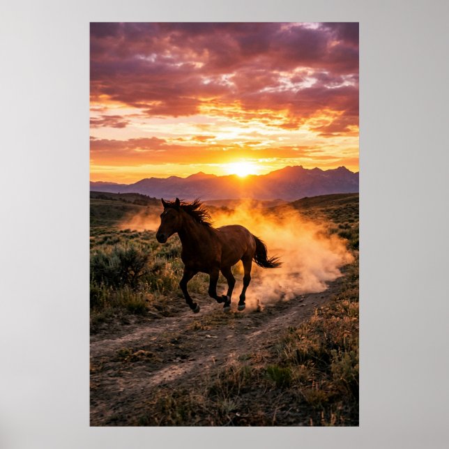 Majestic Wild Horse Sunset Poster | Luxury Western (Frente)