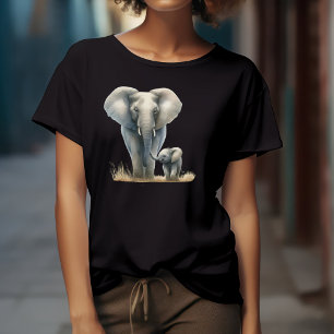 Majestoso Elefante Africano e Bebê em Aquarela