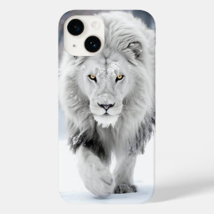 Majestoso Leão Branco em Design de Paisagem Invern