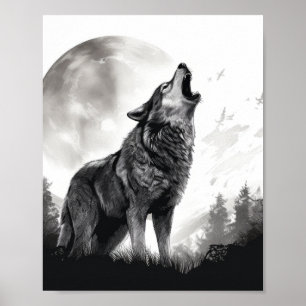 Majestoso Wolf Howling na Poster da Lua Cheia