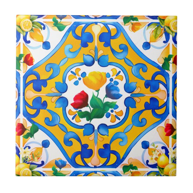 Majolica,azulejos azuis,azulejos Sicilianos,Azulej (Frente)