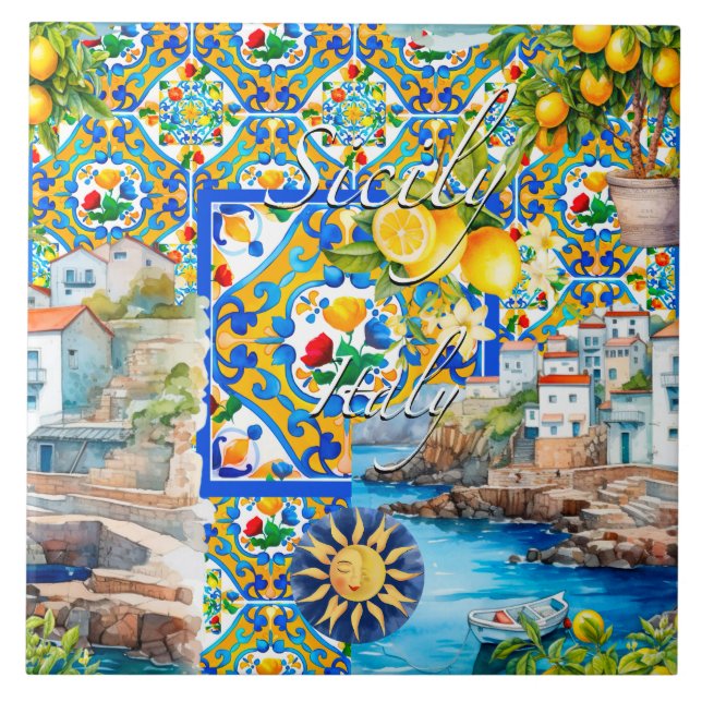 Majolica, limão, azulejos sicilianos, (Frente)