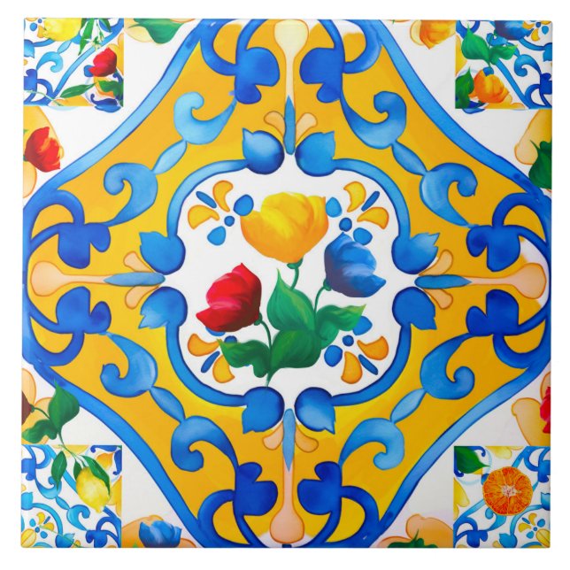 Majolica, limão, azulejos sicilianos, (Frente)